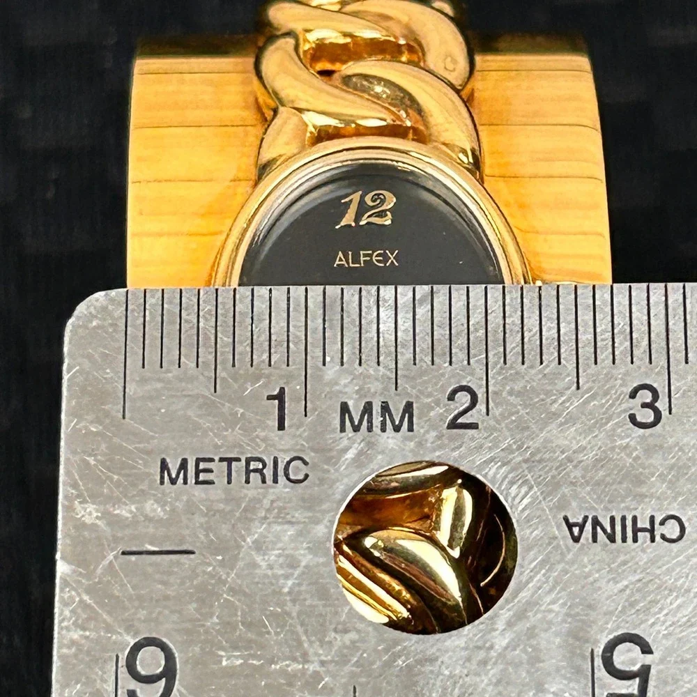 Alfex of Switzerland Vintage‎ 18KT Gold Electroplated Cuff Watch Cuban Link P/R
